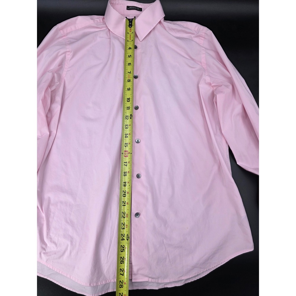 Express 1MX Men's Modern Fit Stretch Pink Long Sleeve Button Up Shirt - Picture 11 of 16